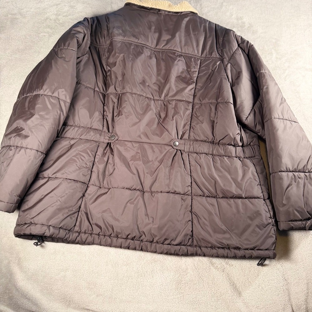 Lands End Womens 3X Brown Quilted Puffer Jacket Sherpa Collar Pockets Coat - Picture 3 of 8